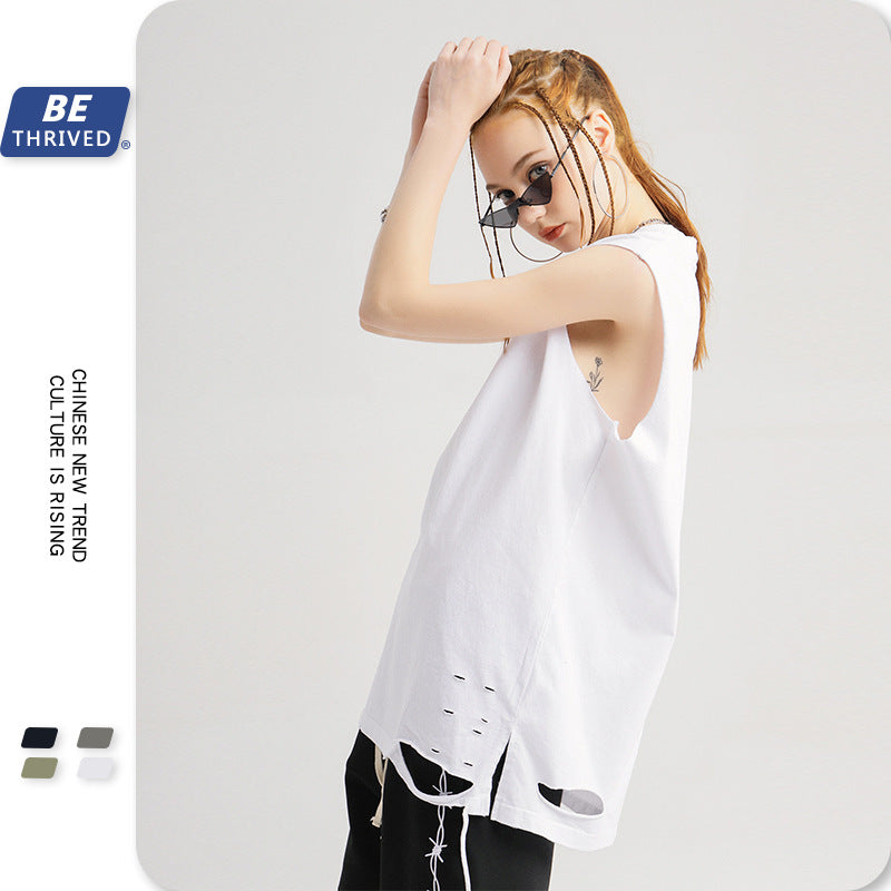 Men's Spring and Summer Large Size Retro Retro Sports Loose Men's Vest T-shirt Custom Men Top