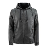 Hand Painted Leather Jackets Men's Hooded Slim Fit Motorcycle Leisure Coat