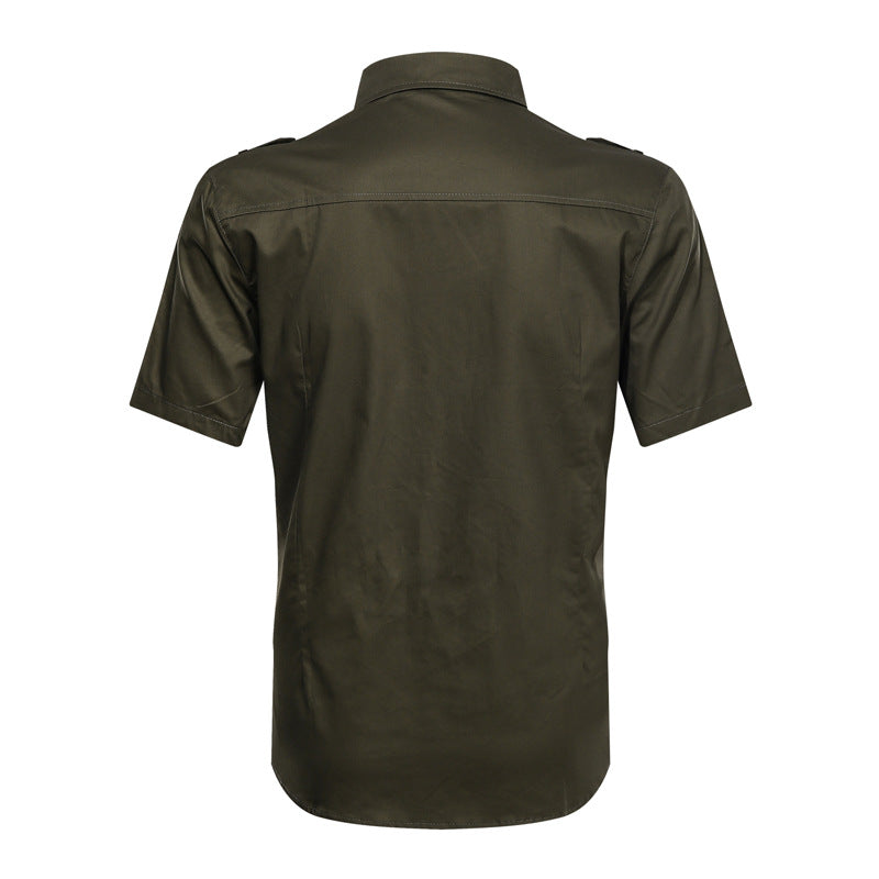 Military Pure Color Pocket Men Short Sleeve Slim Fit Shirt Pilot Cotton Shirts Air Force Shirt Summer Men's Workwear Short Sleeve Shirt plus Size Cotton Casual Embroidered Shirt Men