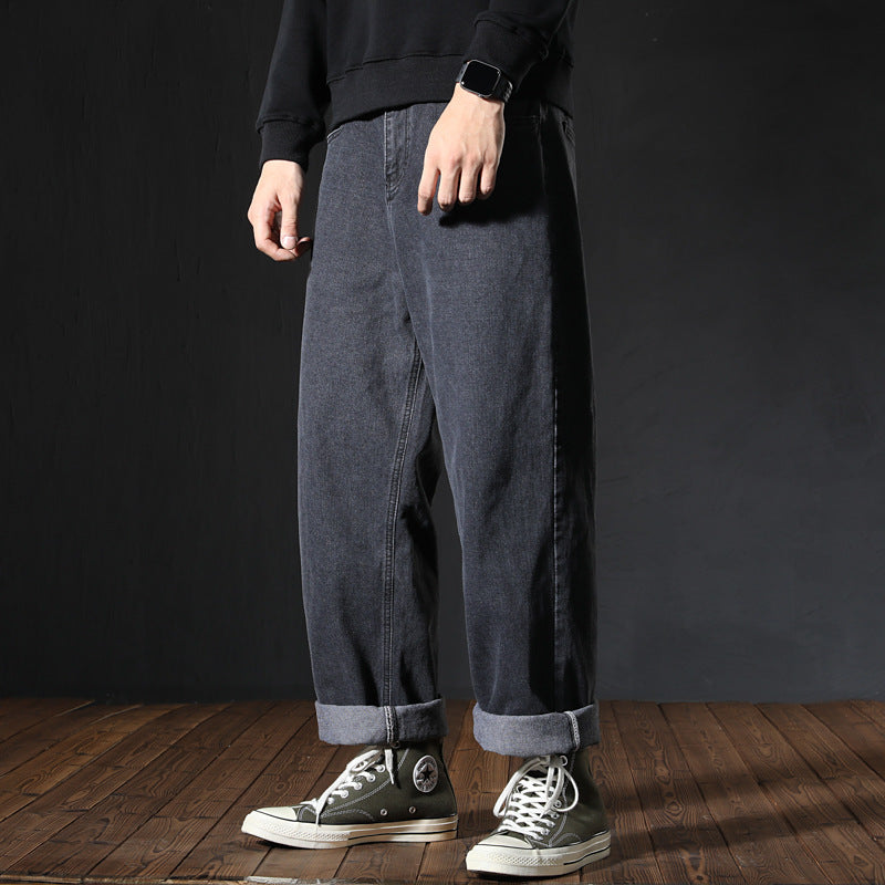 Fisherman Jean for Men Pants Men Oversized Jeans Wide-Leg Casual Pants Straight Loose Cropped Pants for Boys