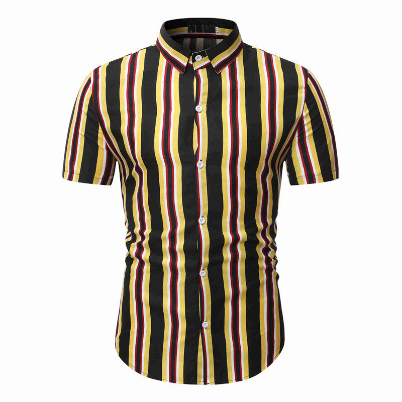 Men's Slim-Fit Striped Short Sleeves Shirt Youth Fashion Casual Shirt Men Shirt