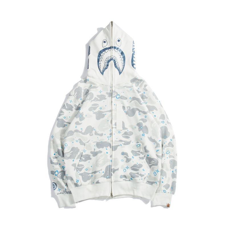A Ape Print Hoodie Starry Sky Sweater Black and White Starry Sky Blue Shark Hat Printed Casual Hooded Sweater