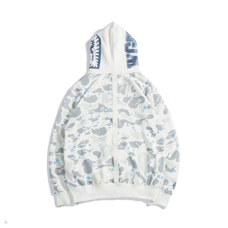 A Ape Print Hoodie Starry Sky Sweater Black and White Starry Sky Blue Shark Hat Printed Casual Hooded Sweater