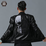Men's Skull Embroidery Leather Thick Baseball Collar Leather Imitation Leather Motorcycle Leather Coat Men's Pu Jacket