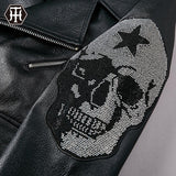 Hand Painted Leather Jackets Autumn Punk Motorcycle Leather Coat Skull Lapel PU Leather Coat for Men