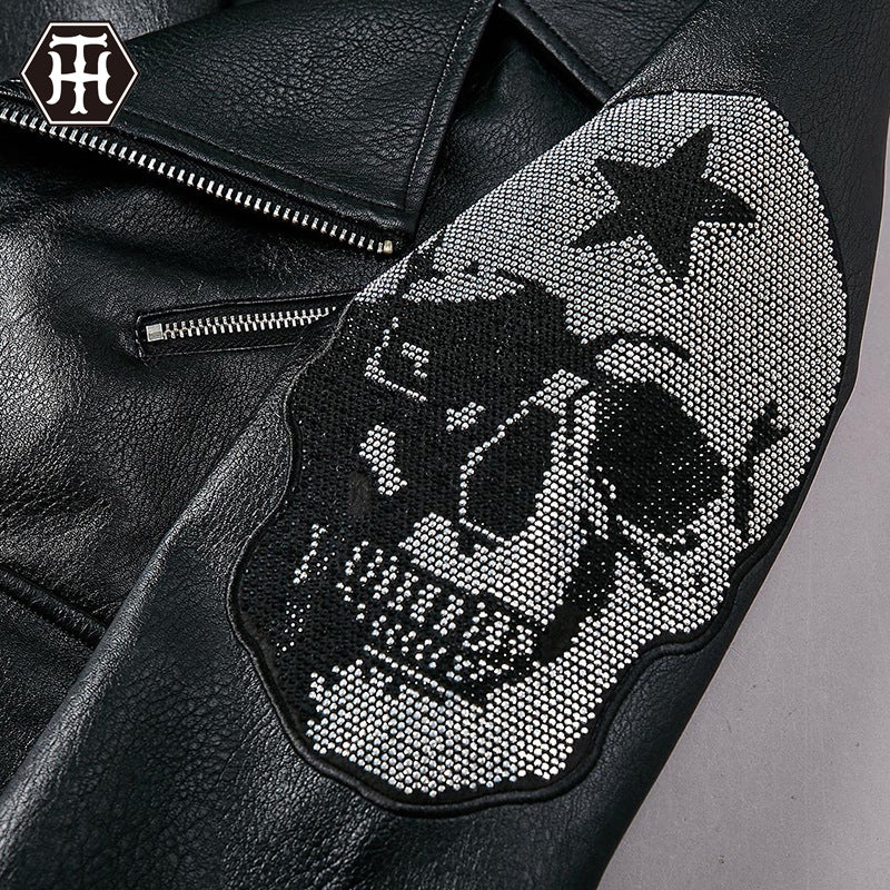 Men's Autumn Punk Motorcycle Men's Leather Coat Skull Lapel PU Leather Coat Men's Trendy Men's Pu Jacket