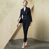 Women Pants Suit Uniform Designs Formal Style Office Lady Bussiness Attire Spring Flare Sleeve Suit Casual Fashion Tailored Suit