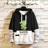 Men's Large Size Retro Sports Spring Pikachu Pattern Long-Sleeved T-shirt Trendy Hoodie Men's Shirt Trendy Men Spring Hoodie