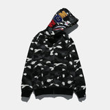 A Ape Print Hoodie Autumn and Winter Men's Shark Luminous Camouflage Brushed Shark Sweater Men's Hooded Casual Coat