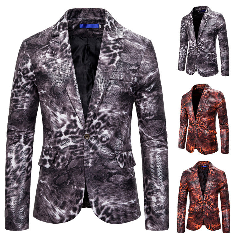 Men's Clothing One-Button Suit Men's Beast Pattern Printed Suit Casual Leopard Print Dress Fashion Costumes Trend Men Suits Jacket Men Blzer