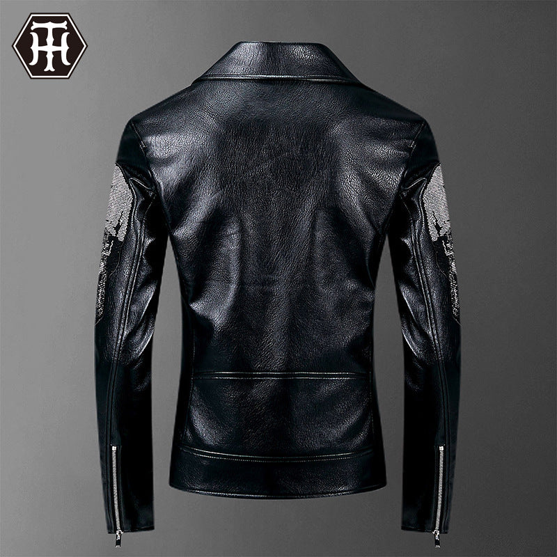 Men's Autumn Punk Motorcycle Men's Leather Coat Skull Lapel PU Leather Coat Men's Trendy Men's Pu Jacket