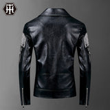 Hand Painted Leather Jackets Autumn Punk Motorcycle Leather Coat Skull Lapel PU Leather Coat for Men
