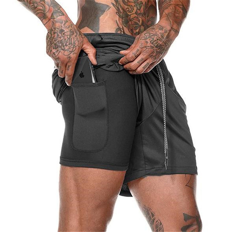 Jogging Shorts for Men Double-Layer Solid Color Shorts Men's plus Size Fitness Exercise Training Quick-Drying Summer