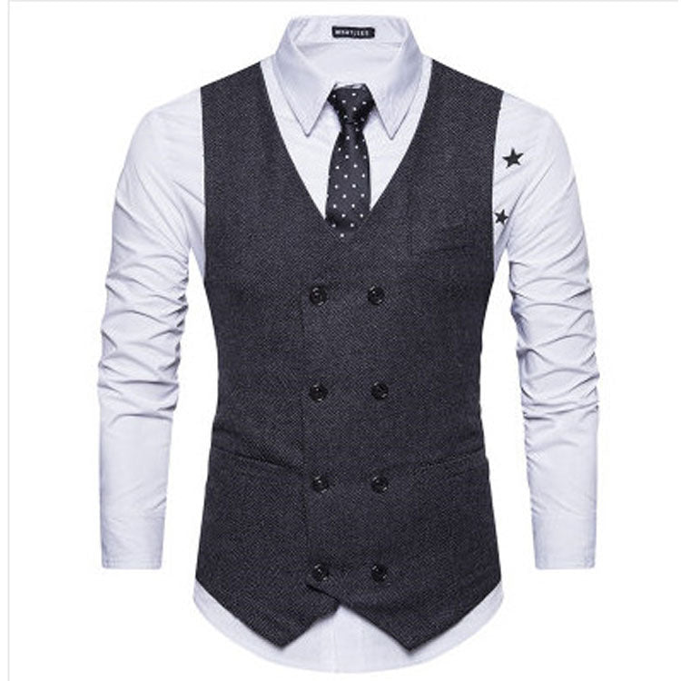 Tuxedo Vests Men Suit Vest Men's Autumn and Winter Double Breasted Waistcoat Men's Suit British Waistcoat