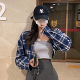 Women Sun Protection Shirt Short Plaid Loose Shirt