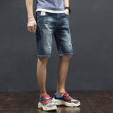 Mens Jean Shorts Summer Denim Shorts Men's Fifth Pants Slim Fit Elastic Straight Bermuda Shorts Men