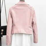 Hot Pink Motorcycle Jacket Women's Leather Coat Short Spring and Autumn Lapel PU Leather Washed Leather Jacket