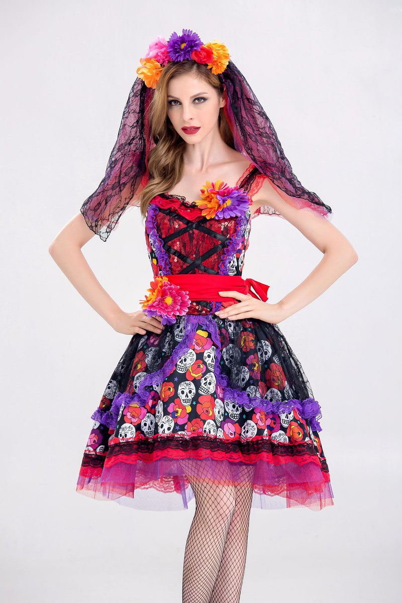 Jalisco Clothing Rose Skull Print Ghost Bridal