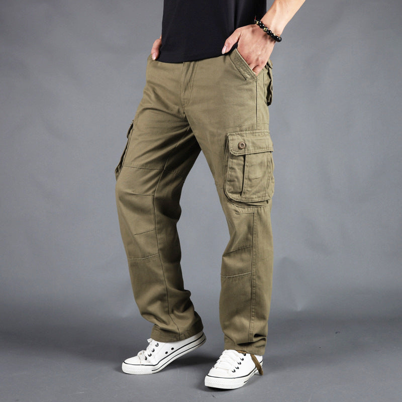 Baggy Cargo Pants for Men Spring and Autumn Casual Pants Multi-Pocket Cargo Pants Loose plus Size Spring and Fall Thick Section Cotton Trousers