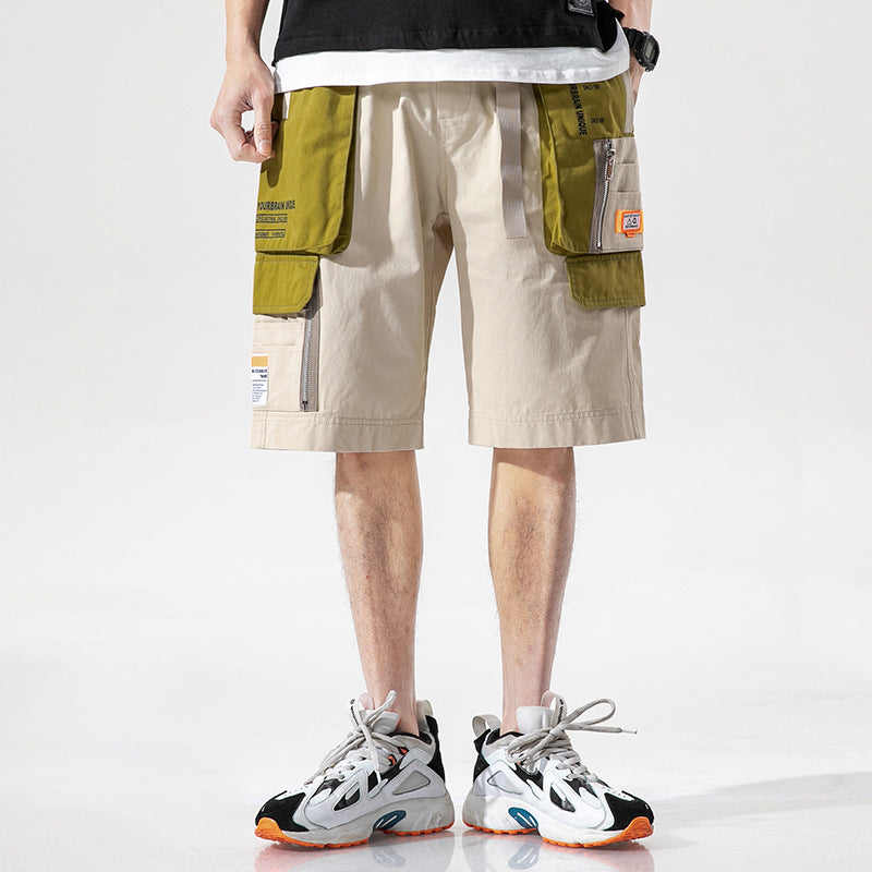 Men's Summer Shorts Men's Casual Loose Contrast Color Retro Sports Fifth Pants Men Cargo Pant