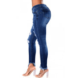 100 Cotton Jeans Women Ankle-Length Slim-Fit Hip Lifting Ripped Low Waist Jeans