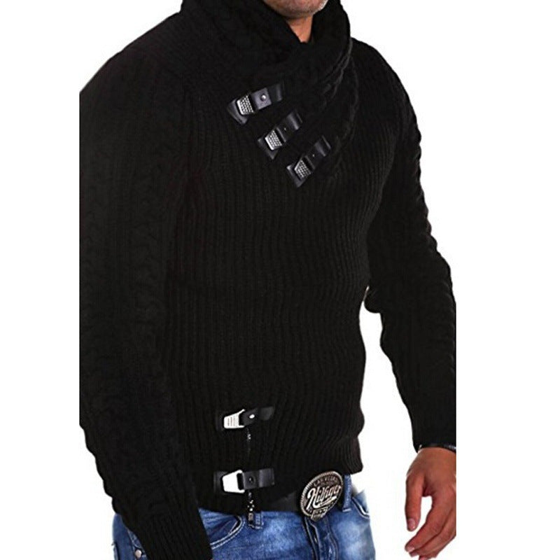Men's Sweater Long Sleeve Leather Ring Top