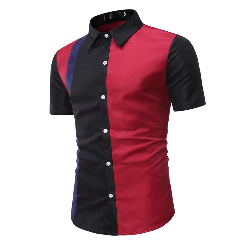 Men's Short Sleeve Stitching Youth Fashion Trends Casual plus Size Retro Sports Men Shirt