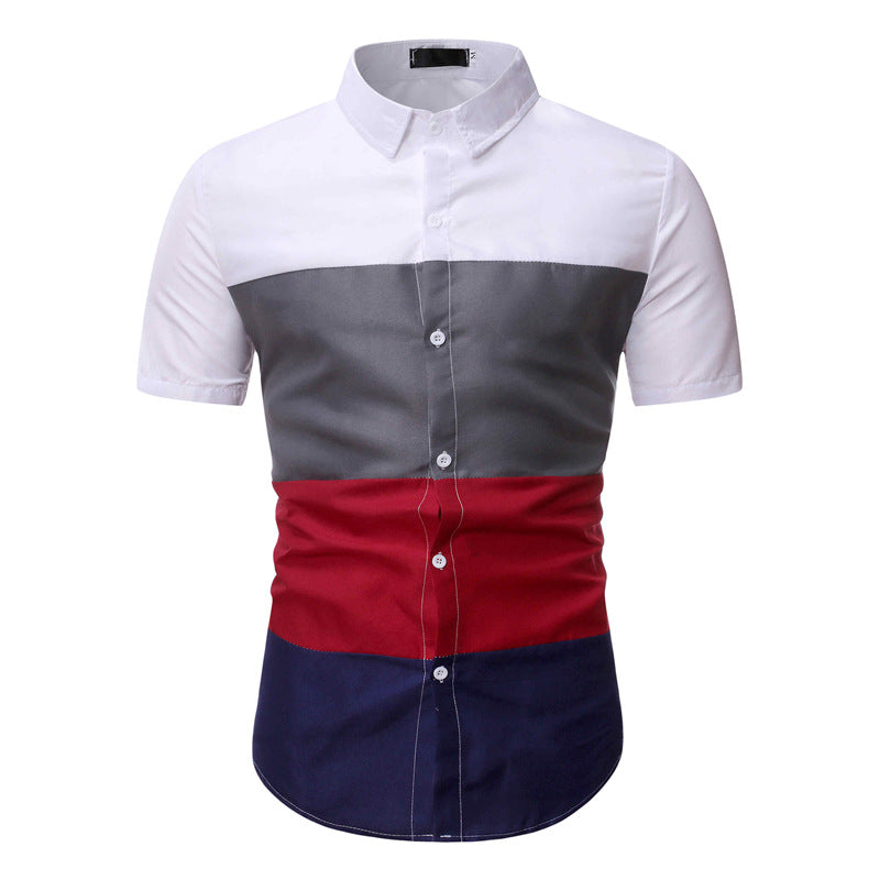 Summer Men's Short Sleeve Stitching plus Size Retro Sports Youth Fashion Trends Casual Men Shirt