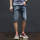 Mens Jean Shorts Summer Denim Shorts Men's Fifth Pants Slim Fit Elastic Straight Bermuda Shorts Men