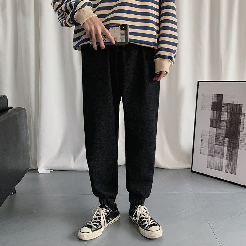 Summer Solid Color Cropped Jeans Large Size Sports Loose Straight Casual Pants Trousers Men's Men's Jeans