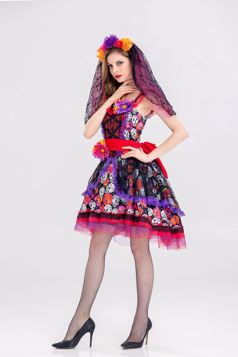 Jalisco Clothing Rose Skull Print Ghost Bridal