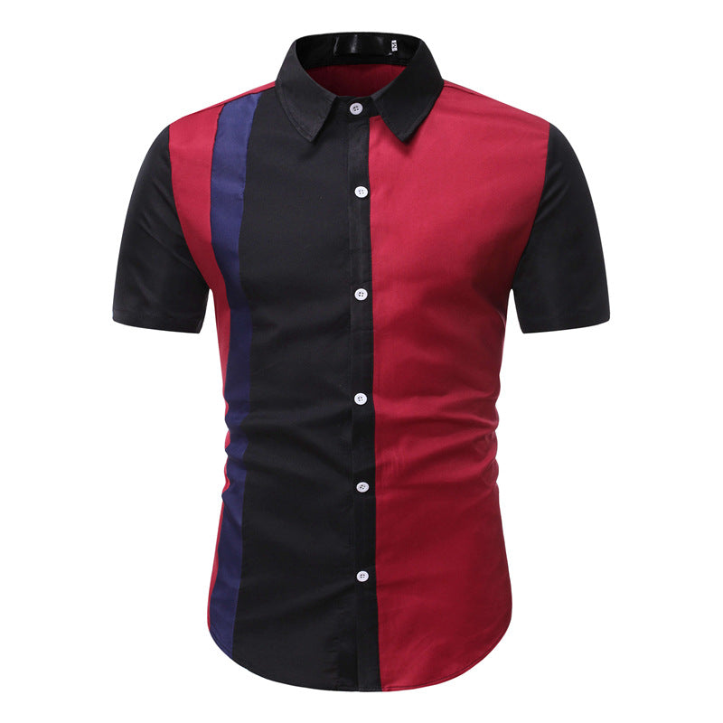 Men's Short Sleeve Stitching Youth Fashion Trends Casual plus Size Retro Sports Men Shirt