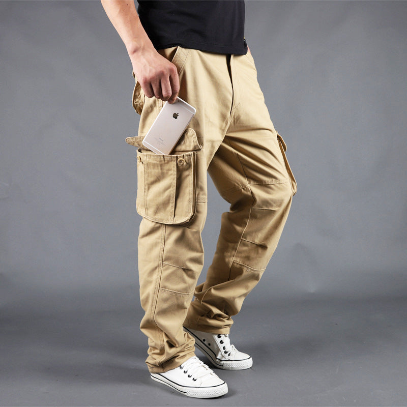 Baggy Cargo Pants for Men Spring and Autumn Casual Pants Multi-Pocket Cargo Pants Loose plus Size Spring and Fall Thick Section Cotton Trousers