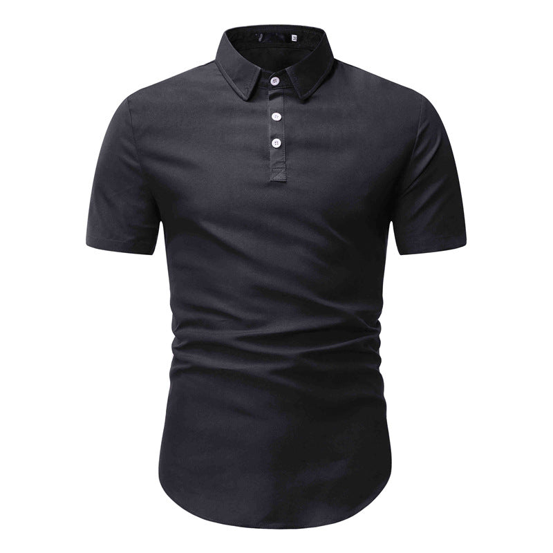 Summer Men's Solid Color Short Sleeve plus Size Retro Sports Youth Fashion Trends Casual Men Shirt