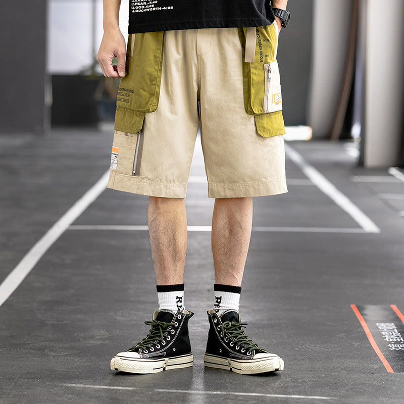 Men's Summer Shorts Men's Large Size Retro Sports Casual Loose Color Matching Fifth Pants Men Cargo Pant