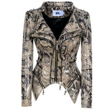Punk Leather Jacket with Spikes Jacket Jacket Rivet Slim Waist Tight Washed Leather Motorcycle Leather Coat