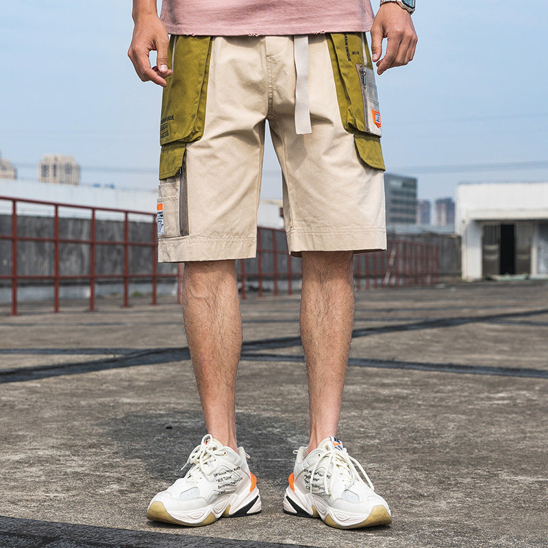 Men's Summer plus Size Retro Sports Shorts Men's Casual Loose Color Matching Fifth Pants Men's Summer Trousers