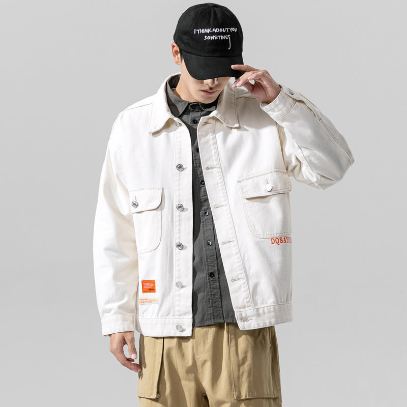 Denim Jacket Men's Loose Cargo Denim Casual Jacket Men's plus Size Men Denim Jacket