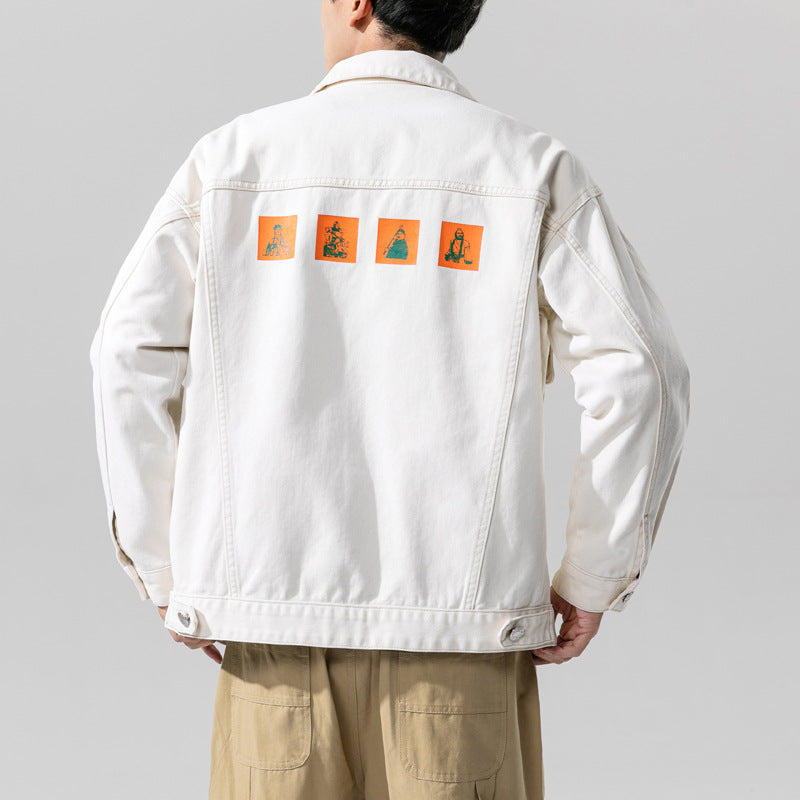 Denim Jacket Men's Loose Cargo Denim Casual Jacket Men's plus Size Men Denim Jacket