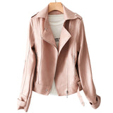 Hot Pink Motorcycle Jacket Slimming Large Size Leather Jacket Women's Leather Jacket Motorcycle Pu Jacket Coat