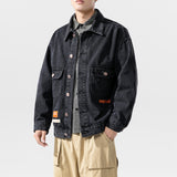 Denim Jacket Men's Loose Cargo Denim Casual Jacket Men's plus Size Men Denim Jacket