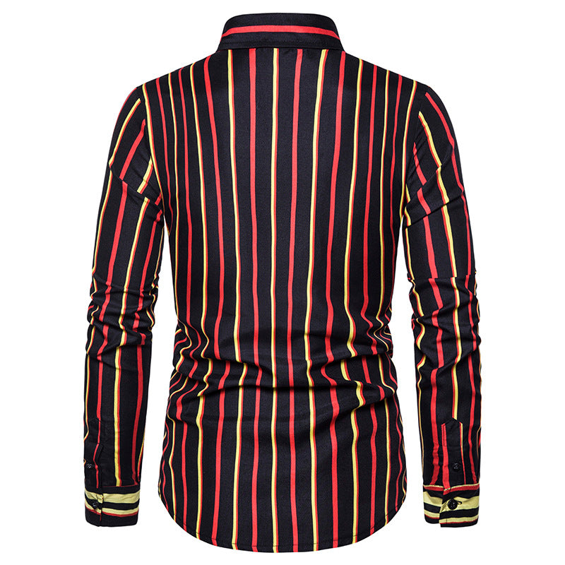 Men's Striped Slim-Fit Long-Sleeved plus Size Sports Retro Fashion Trends Casual Men Shirt