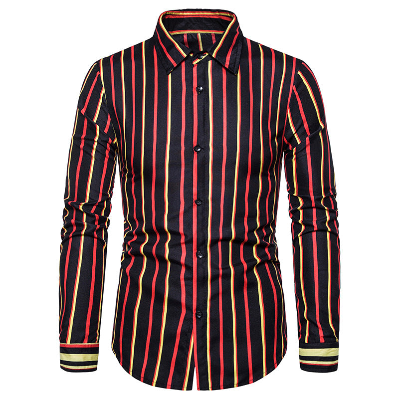Men's Striped Slim-Fit Long-Sleeved plus Size Sports Retro Fashion Trends Casual Men Shirt