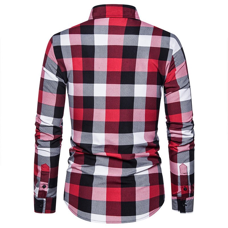 Men's Slim Fit Plaid Long Sleeve Youth Fashion Trends Casual plus Size Retro Sports Men Shirt