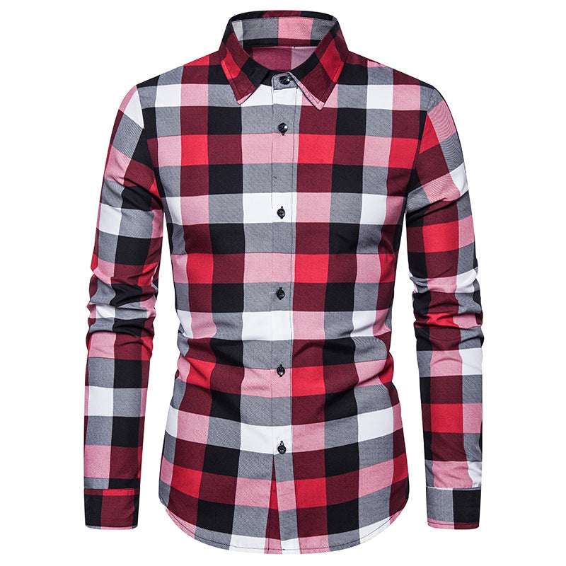 Men's Slim Fit Plaid Long Sleeve Youth Fashion Trends Casual plus Size Retro Sports Men Shirt