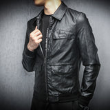 80's Leather Jacket Autumn Men's Leather Jacket Slim Fit Spring and Autumn Motorcycle Clothing Coat