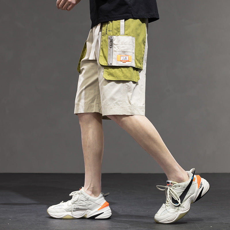 Men's Summer plus Size Beach Pants Retro Sports Shorts Men's Casual Loose Color Matching Fifth Pants Men's Summer Trousers