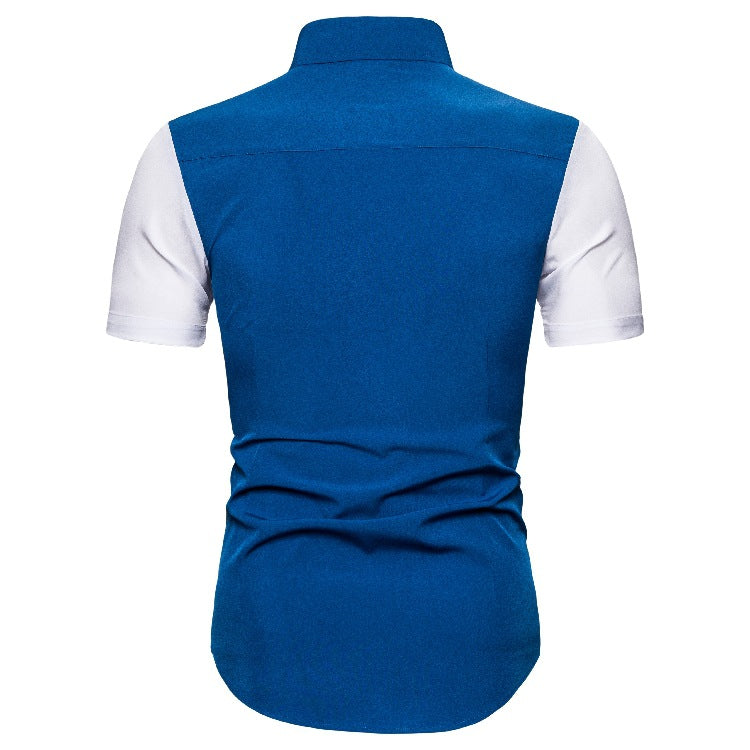 Men's Slim Fit Fashion Colorblock Short Sleeve Business Casual plus Size Retro Sports Men Shirt