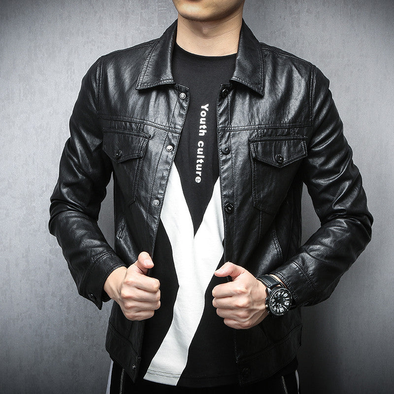 80's Leather Jacket Spring and Autumn Youth Handsome Autumn Motorcycle Clothing Men's Leather Jacket Coat