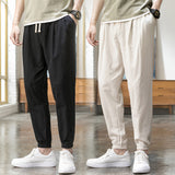 Linen Pants Straight Leg Pants Men's Pants Solid Color Sports Casual Pants